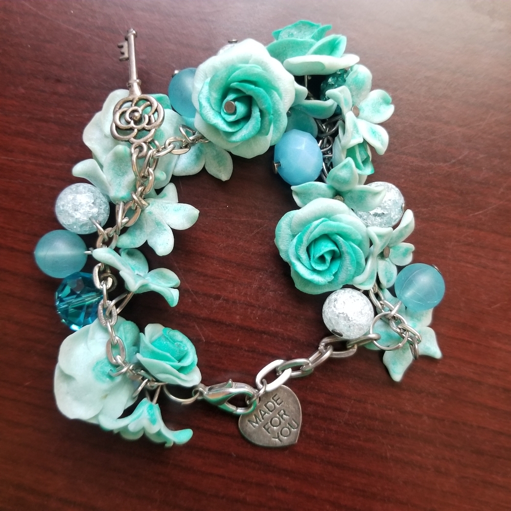 Floral Charm Bracelet with Turquoise Accents